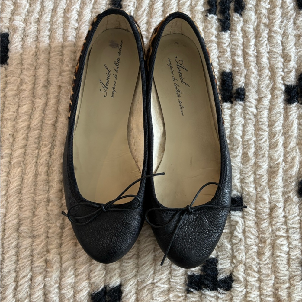 Anniel Italian Black Leopard Ballet Flats size 36